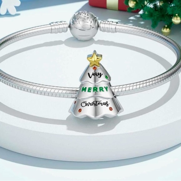 Christmas tree sterling silver charm slide style for Pandora bracelet, n… - Picture 1 of 3